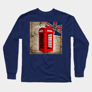 1980s rustic dark academia union jack retro london telephone booth Long Sleeve T-Shirt